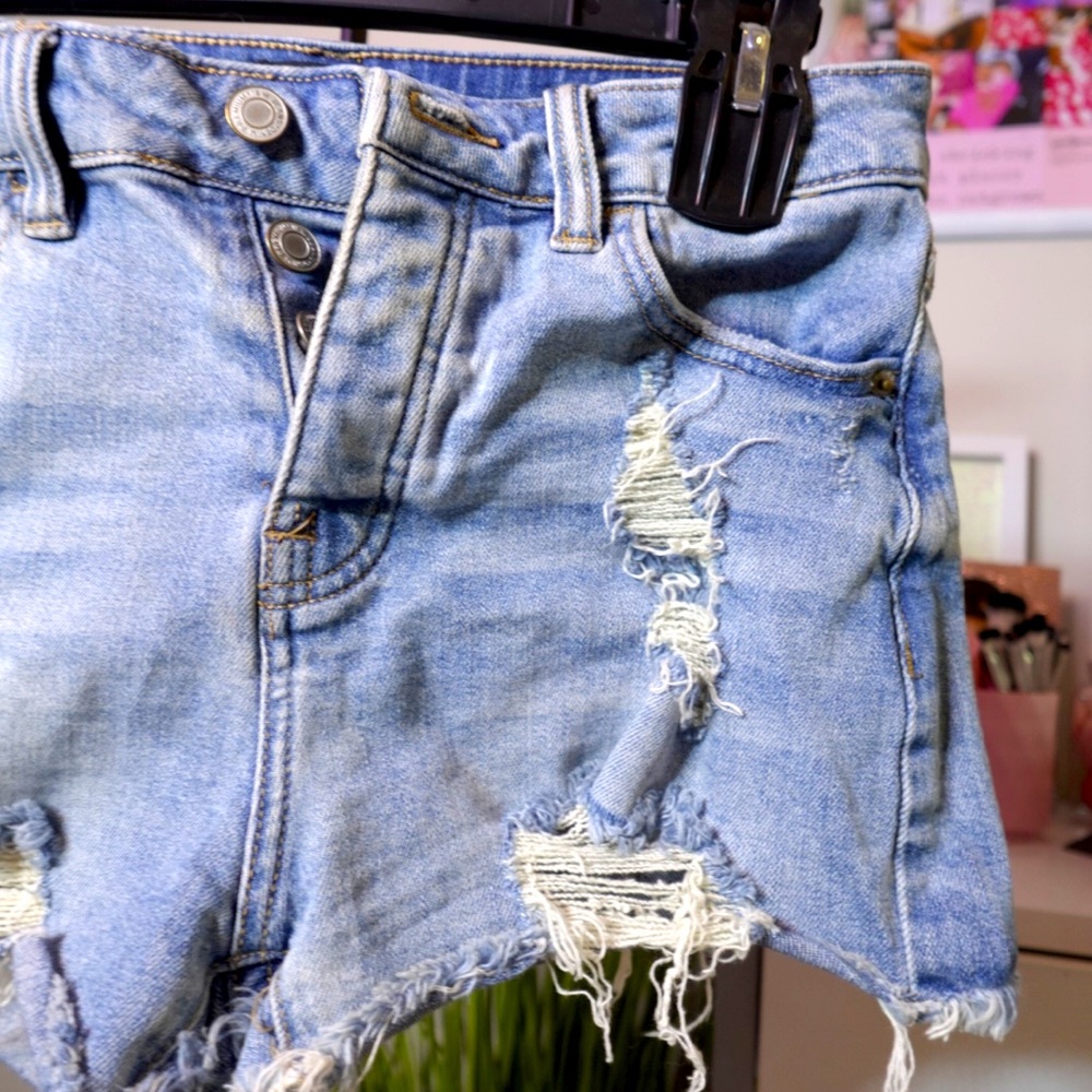 Distressed High Rise Demin Shorts - Picture 2 of 4